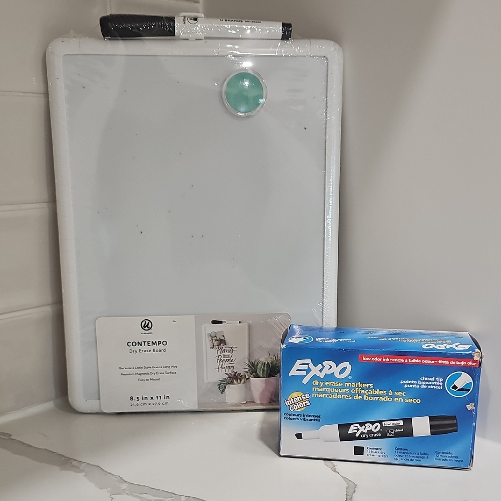 White Dry Erase Board with package of 12 Black Markers